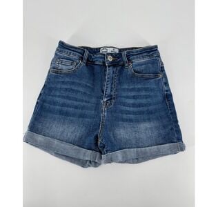 WAX JEAN Women's Medium Blue Denim High Rise Cuffed Shorts Stretch